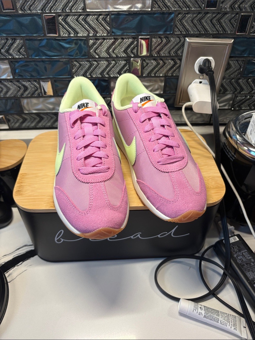 Nike Pink and Lime Accent Retro Runner Sneakers